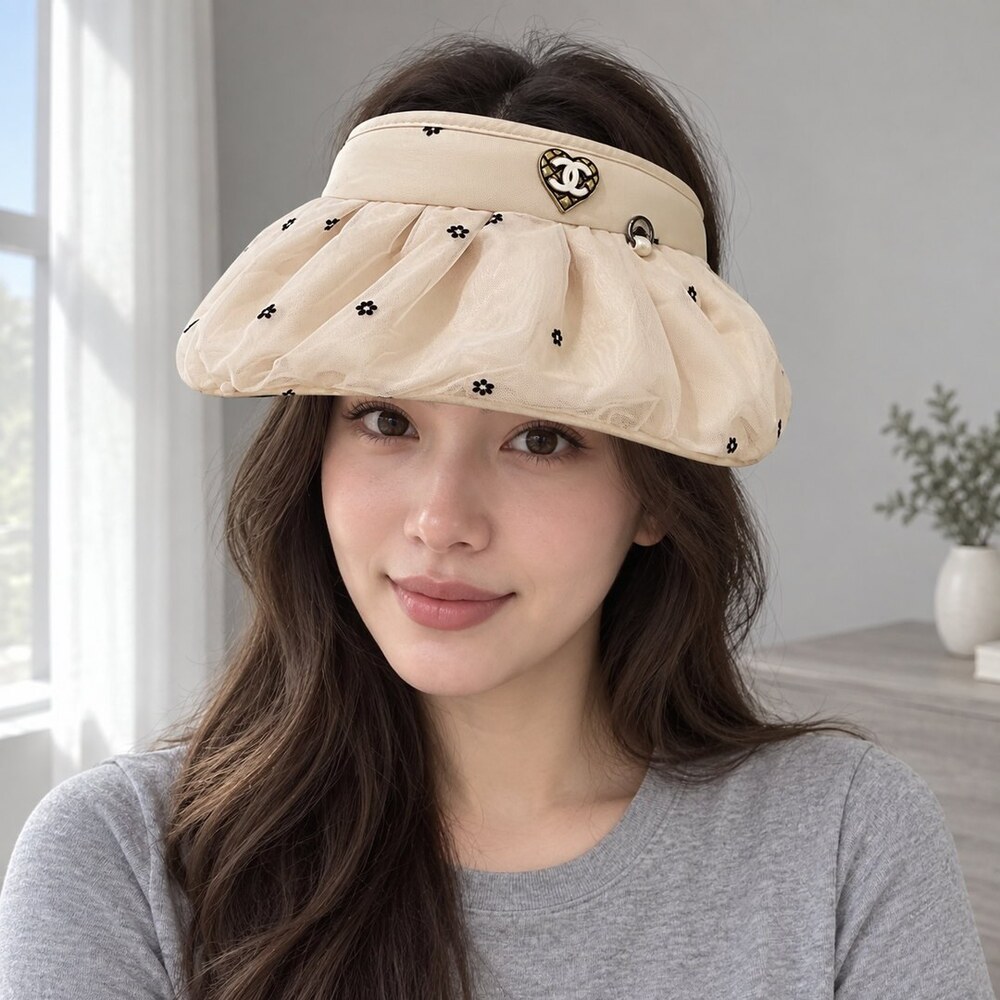 CHANEL Beige Tulle Bow Sun Visor - Picture 2 of 6